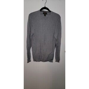 Tasso Elba Mens Sz M Supima Cotton Crewneck Pullover Sweater Elbow Patch Gray